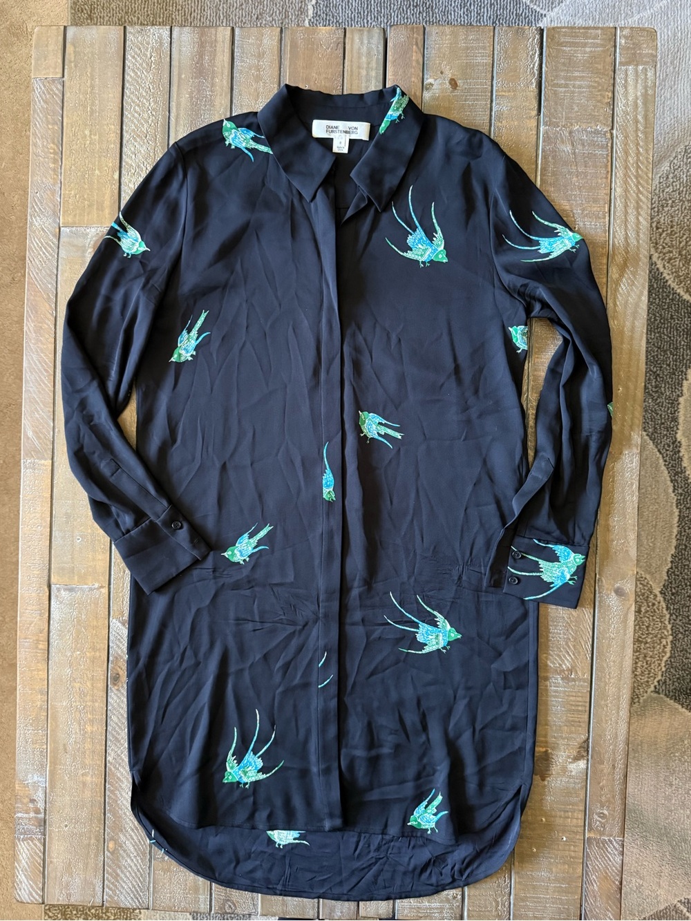 Diane Von Furstenberg Birds Print Button Down Dress
